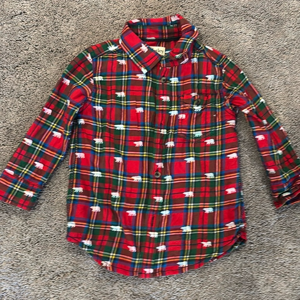 Hatley tartan button down shirt with bears